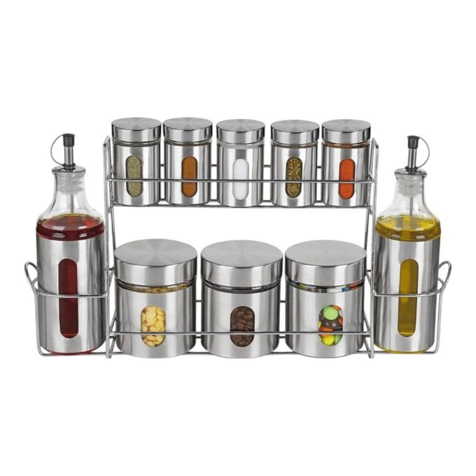 Distributeur d’épices 10 pièces – 2 étages (gris & verre)