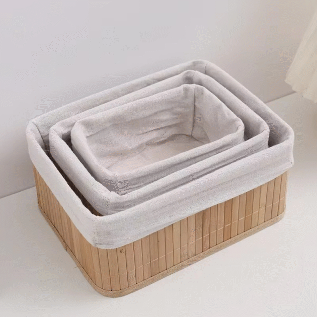 Lot de 3 Paniers de Rangement en Bambou Naturel